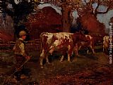 Sir Alfred James Munnings Canvas Paintings - On The Way Home, The Cow Herd